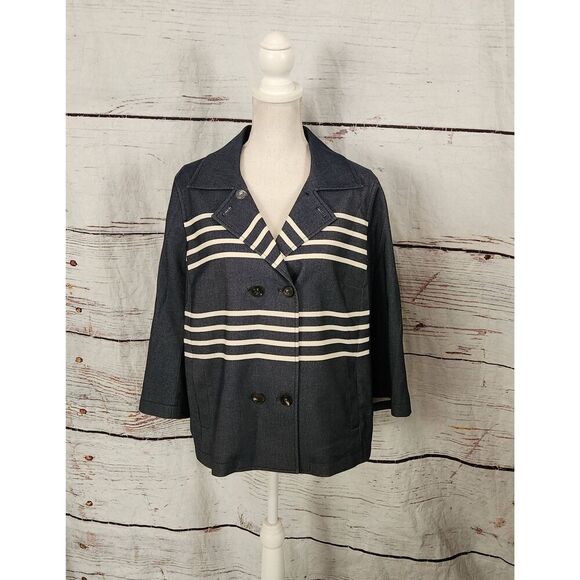 ST. JOHN Double Breasted Striped Swing Jacket Size Medium - Picture 1 of 6